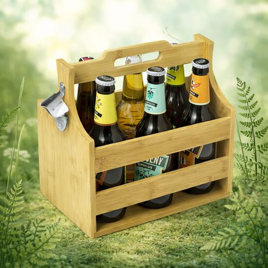 Bambusa alus kaste ar iebūvētu pudeļu atveramo